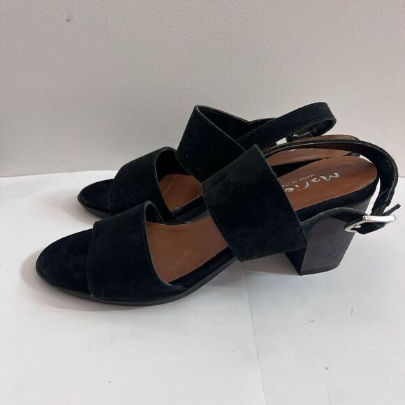 Mariella Black Suede Leather Sandal Block Heels Ankle Strap Italy 9.5 Womens - Picture 11 of 16